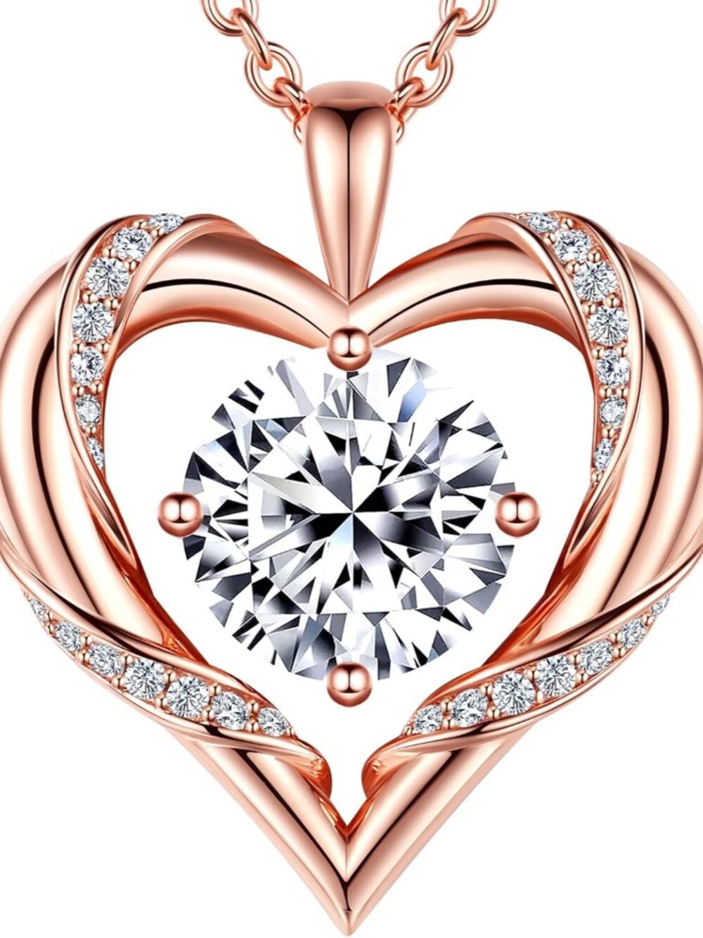 Elegant 2-3 Ct Moissanite Heart Necklace in 18K Rose Gold Plated Silver